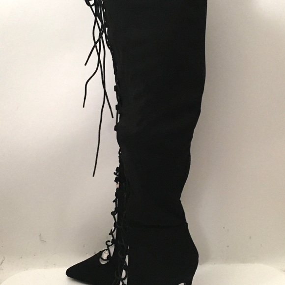 Fashion Nova Lace Up Knee High Heel Boots - Picture 9 of 16